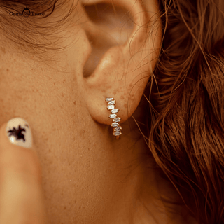 Modern Baguette Diamond Huggie Earrings