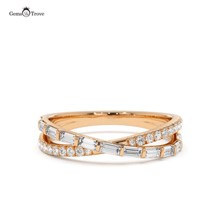 Baguette Round Diamond Crossover Band