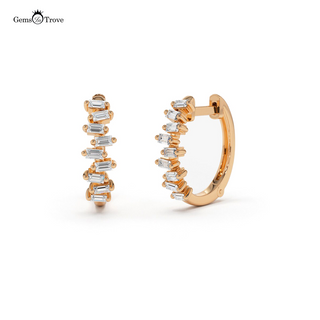 Modern Baguette Diamond Huggie Earrings