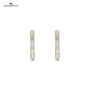 Dainty Baguette Diamond Hoop Earrings