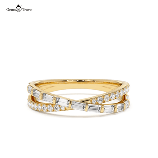 Baguette Round Diamond Crossover Band