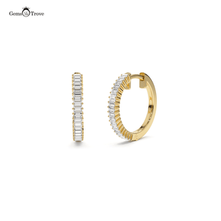 Dainty Baguette Diamond Hoop Earrings