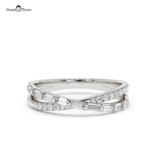 Baguette Round Diamond Crossover Band