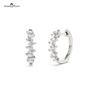 Modern Baguette Diamond Huggie Earrings