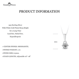 Moissanite Dolitaire 6 claw Pendant